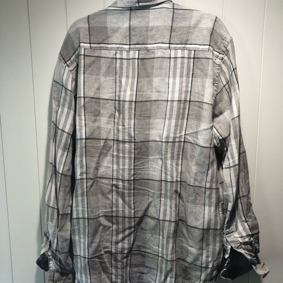 Perry Ellis 100% linen subtle grey taupe plaid long sleeve  Shirt XXL - Picture 6 of 9